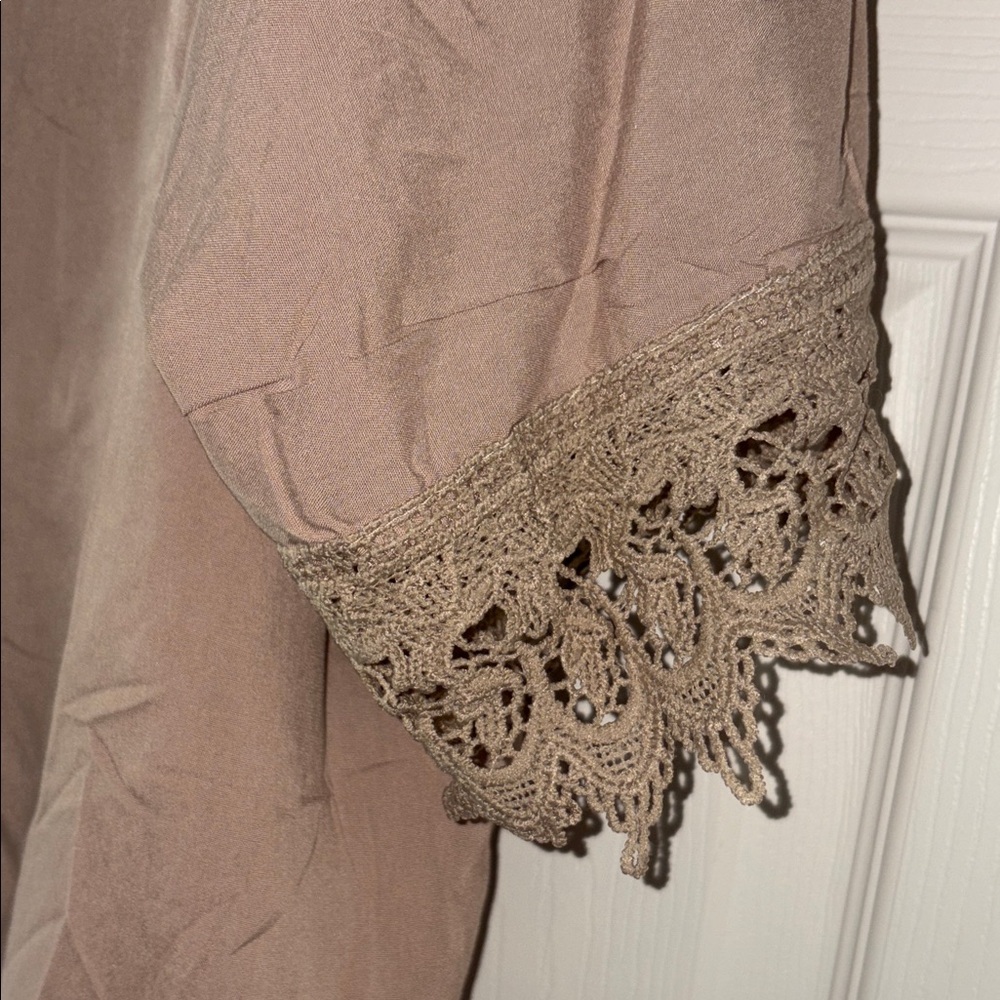Elegant Lace Trim Blouse - Tan - Picture 3 of 6
